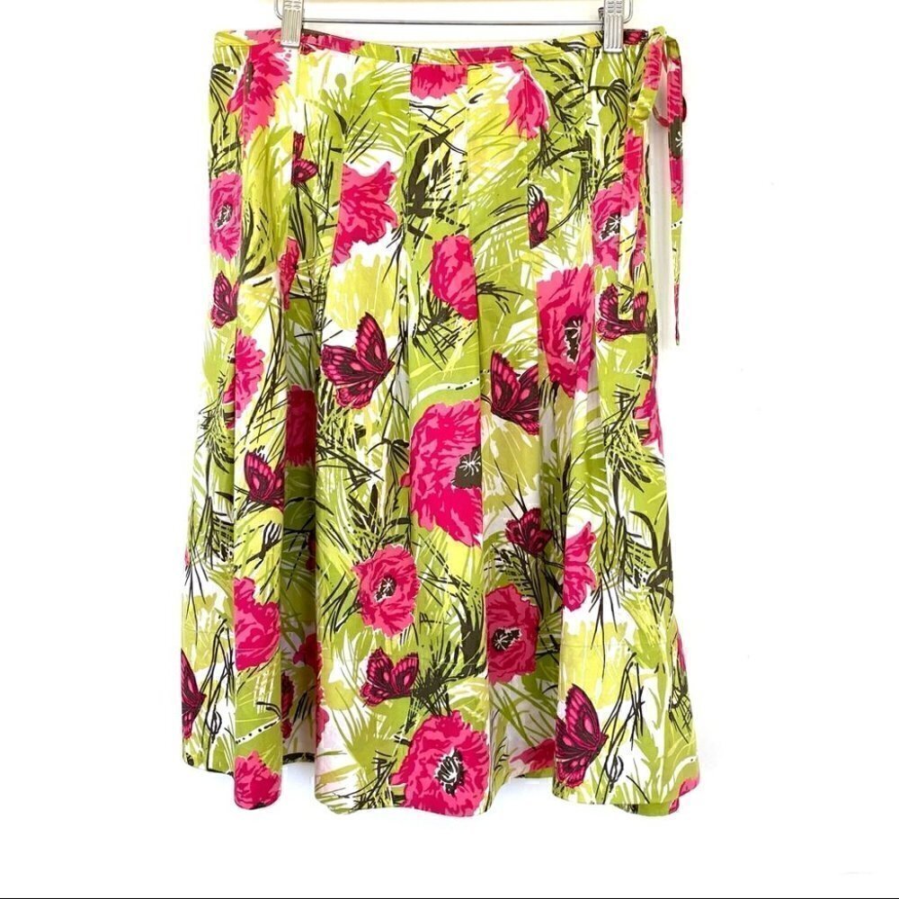 Talbots cotton pleated full skirt in a floral print, cotton
